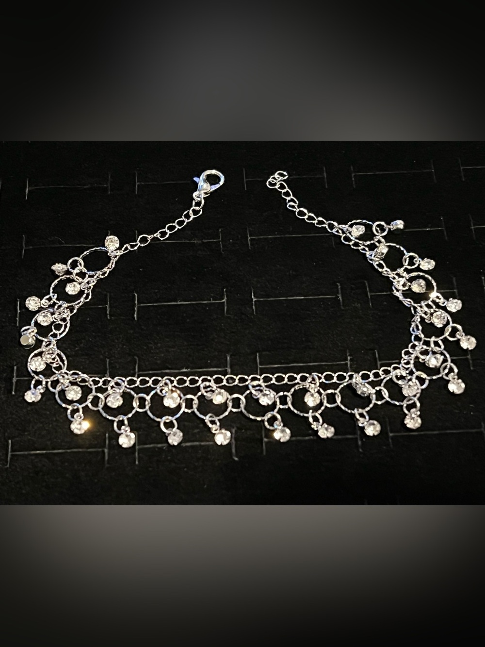 Silver toned CZ  Dangle 10” Anklet Braclet- Women Jewelry